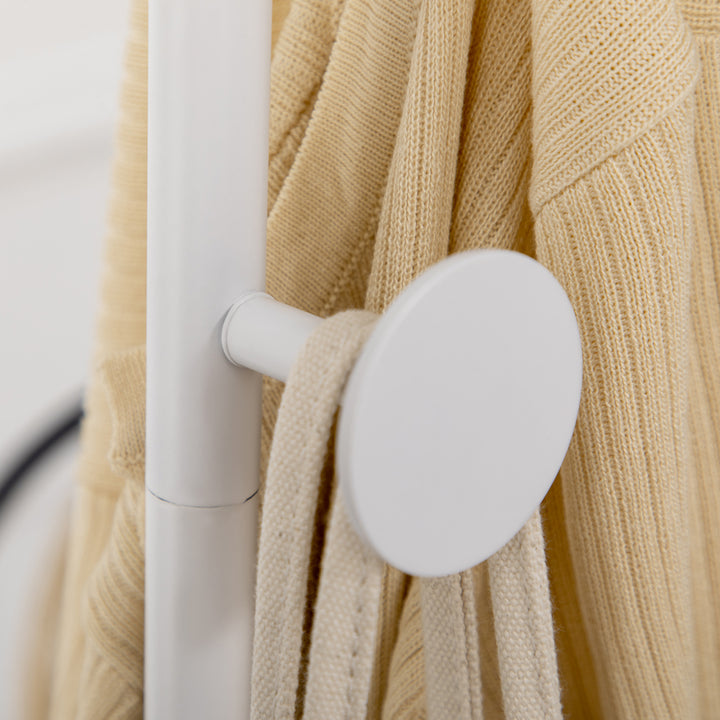 Cabide de Pé Elegante Cabide de Pé para Abrigos com 2 Ganchos Redondos Suspensos e Base de Mármore para Dormitório Corredor Entrada 35x25x170cm Branco