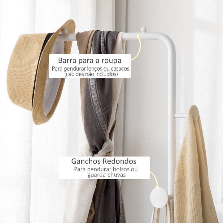 Cabide de Pé Elegante Cabide de Pé para Abrigos com 2 Ganchos Redondos Suspensos e Base de Mármore para Dormitório Corredor Entrada 35x25x170cm Branco