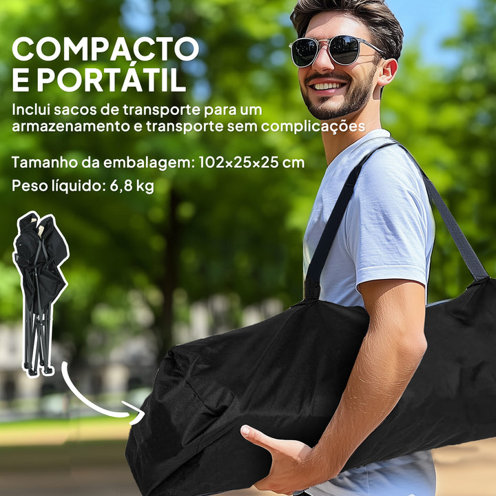 Conjunto de 2 Cadeiras Reclináveis de Campismo com Encosto Alto Cadeiras de Campismo Portátil com Apoio para Braços Porta-Copos e Bolsas de Transporte para Acampamento Jardim Varanda Bege e Preto