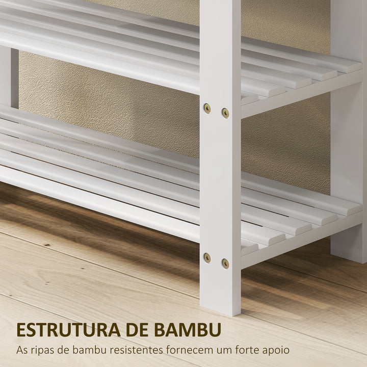 Banco Sapateira de Bambu Sapateira com Assento Organizador de Sapatos com 2 Prateleiras para 6-9 Pares de Sapatos para Entrada Sala de Estar Dormitório 70x28x45 cm Branco