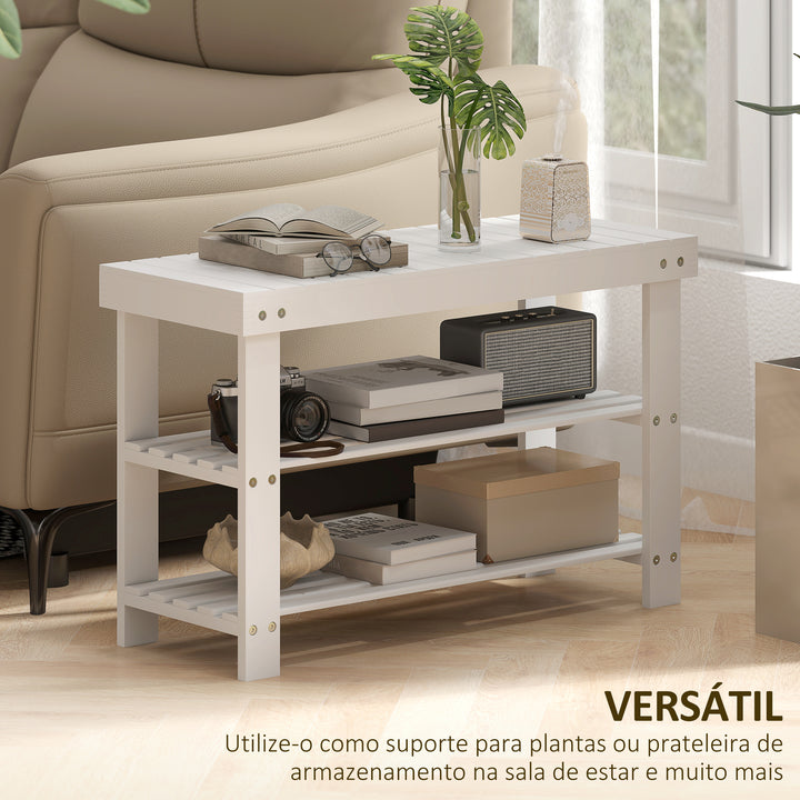 Banco Sapateira de Bambu Sapateira com Assento Organizador de Sapatos com 2 Prateleiras para 6-9 Pares de Sapatos para Entrada Sala de Estar Dormitório 70x28x45 cm Branco