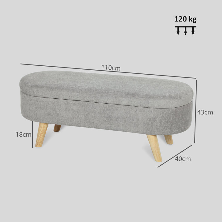 Banco para Pé de Cama Banco de Armazenamento com Pés de Madeira e Assento Acolchoado Carga 120 kg Puff de Armazenamento para Dormitório Entrada Corredor 110x40x43 cm Cinzento