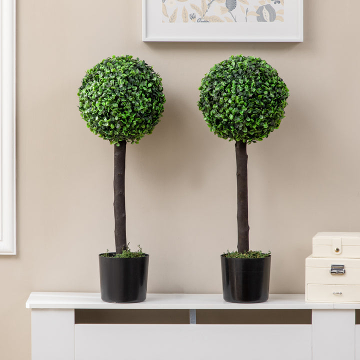 Conjunto de 2 Plantas Artificiais Decorativas 60cm Buxos Artificiais em Vaso para Decoração de Interior e Exterior Ø20x60 cm Verde