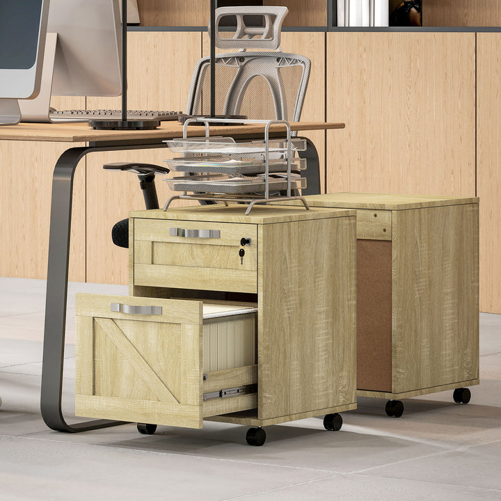 Bloco de Gavetas para Escritório com 2 Gavetas Bloco de Gavetas com Rodas Móvel para Arquivos com Fechadura e Suporte para Pastas Suspensas Tamanho A4 41x42x56 cm Madeira