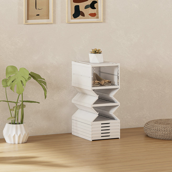 Sapateira Dobrável Organizador para Sapatos de 8 Níveis com Portas Transparentes para Sapatos até Tamanho 43 Não Requer Montagem 26x35x140 cm Branco