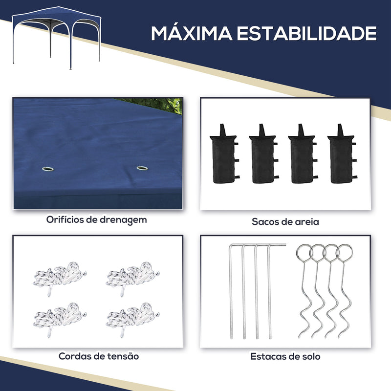 Tenda Dobrável 3x3 m Tenda de Jardim com Altura Ajustável Bolsa de Transporte Tecido Anti-UV e Sacos de Areia para Exterior Jardim Azul Escuro