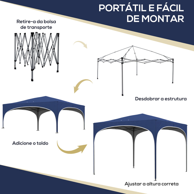 Tenda Dobrável 3x3 m Tenda de Jardim com Altura Ajustável Bolsa de Transporte Tecido Anti-UV e Sacos de Areia para Exterior Jardim Azul Escuro