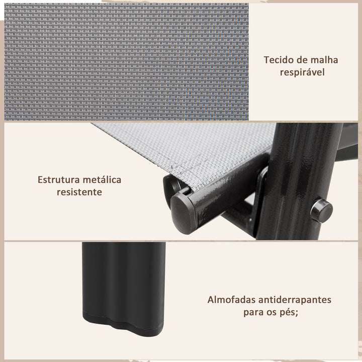 Conjunto de 4 Cadeiras de Jardim Cadeiras de Exterior Empilháveis Cadeiras de Refeição de Exterior com Tecido Respirável Estrutura de Metal Apoio para os Braços e Encosto 54x75,5x95 cm Cinza