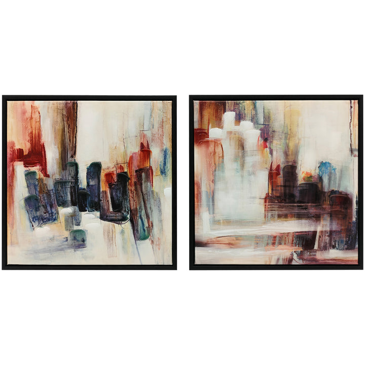 Quadros em Tela Abstractos à Mão 40x40 cm 2 Peças Quadros de Arte de Parede Emoldurados Textura Elegante Decoração Moderna para Quarto Sala Cozinha Multicolor