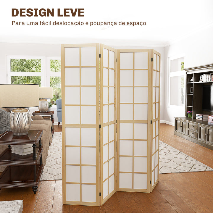 Biombo Dobrável de 4 Painéis Ecrã de Privacidade Separador de Ambientes de Interior para Sala de Estar Dormitório e Escritório 160x170 cm Madeira e Branco