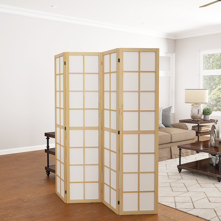 Biombo Dobrável de 4 Painéis Ecrã de Privacidade Separador de Ambientes de Interior para Sala de Estar Dormitório e Escritório 160x170 cm Madeira e Branco