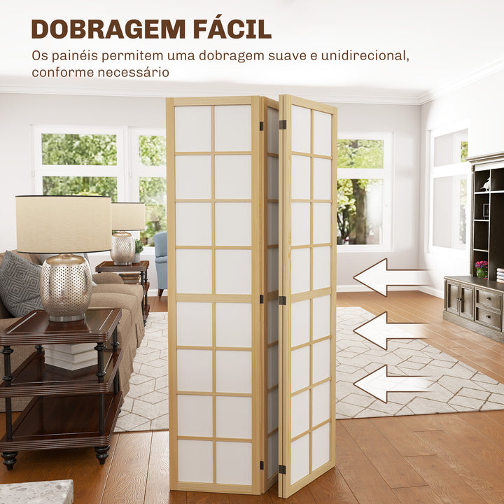 Biombo Dobrável de 4 Painéis Ecrã de Privacidade Separador de Ambientes de Interior para Sala de Estar Dormitório e Escritório 160x170 cm Madeira e Branco