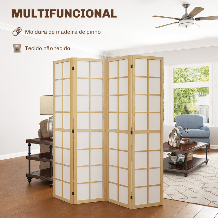 Biombo Dobrável de 4 Painéis Ecrã de Privacidade Separador de Ambientes de Interior para Sala de Estar Dormitório e Escritório 160x170 cm Madeira e Branco