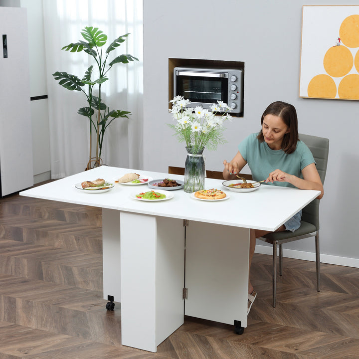 Mesa de cozinha Dobrável de Madeira com Rodinhas 140 x 80 x 74 cm Branca