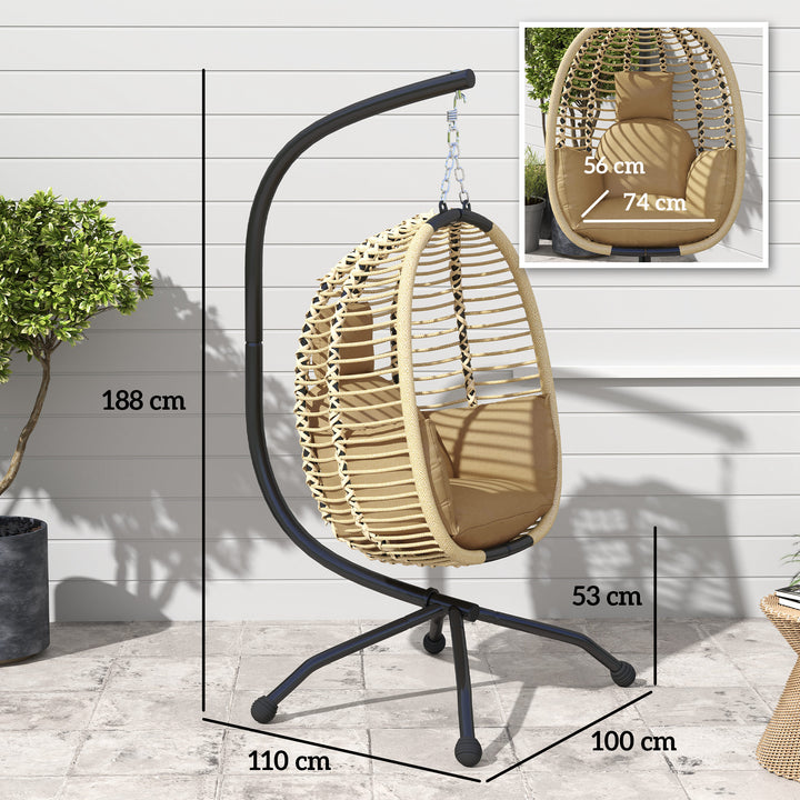 Cadeira Suspensa com Suporte Cesto Dobrável Almofada Apoio de Cabeça Bolso Lateral para Interior e Exterior Capacidade 120 kg Bege