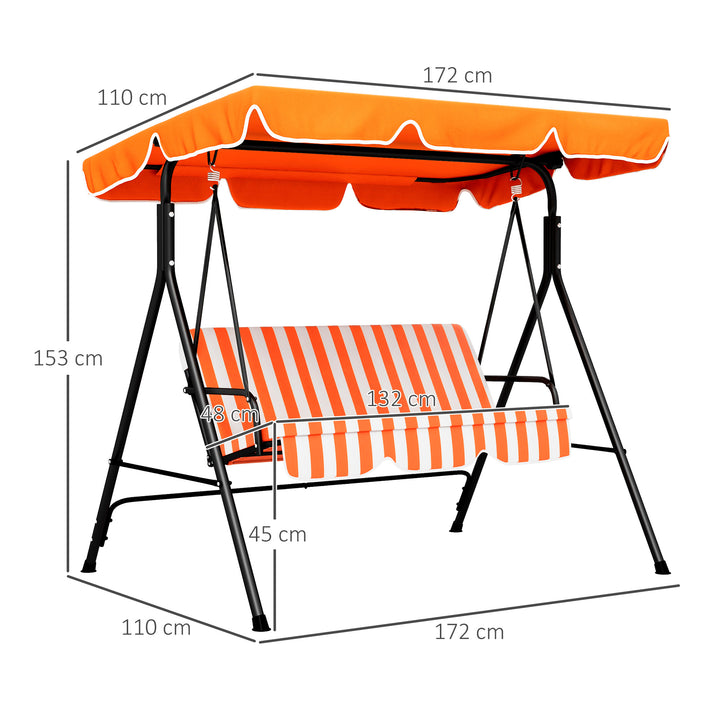 Baloiço de Jardim Exterior de 3 Lugares, Baloiço de Jardim com Teto Ajustável e Estrutura de Aço, para Varanda, Terraço, Pátio, Suporta até 200 kg, 172x110x153 cm, Laranja