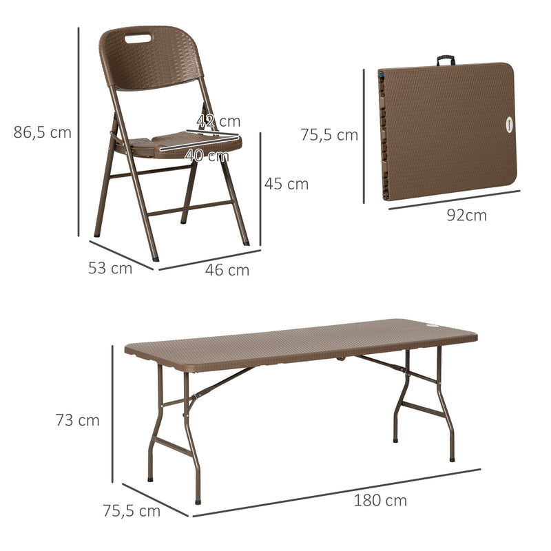 Conjunto de Mesa e 6 Cadeiras de Jardim Conjunto de Refeição de 7 Peças Dobrável com Imitação de Vime com Estrutura de Aço para Pátio Varanda Marrom