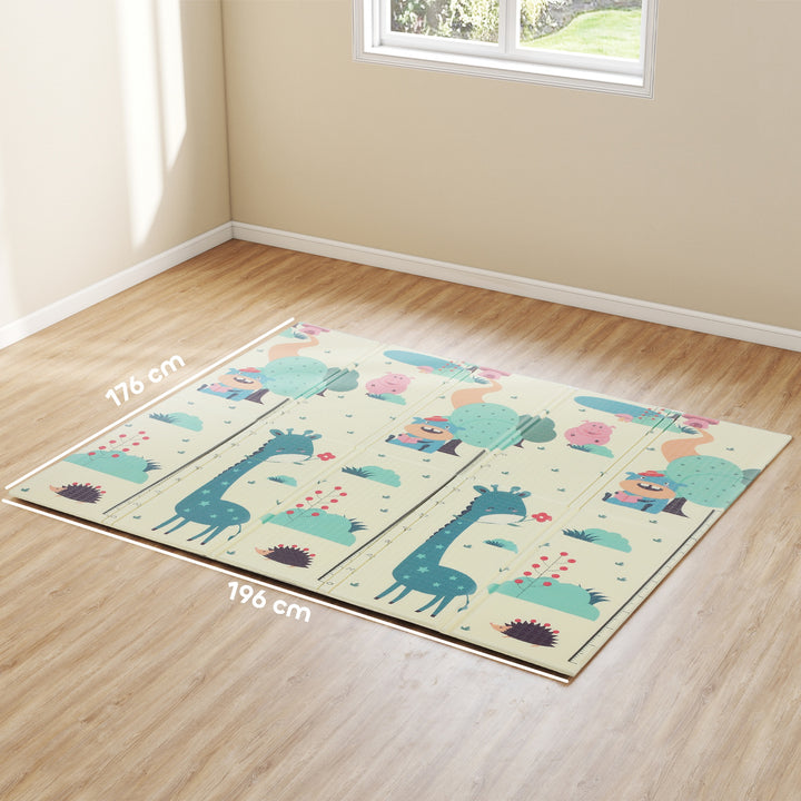 Tapete de Atividades para Bebé Acolchoado Dobrável e Reversível 196x176x1,5 cm Tapete de Brincar para Bebé XPE Dupla Face Impermeável Multicolor