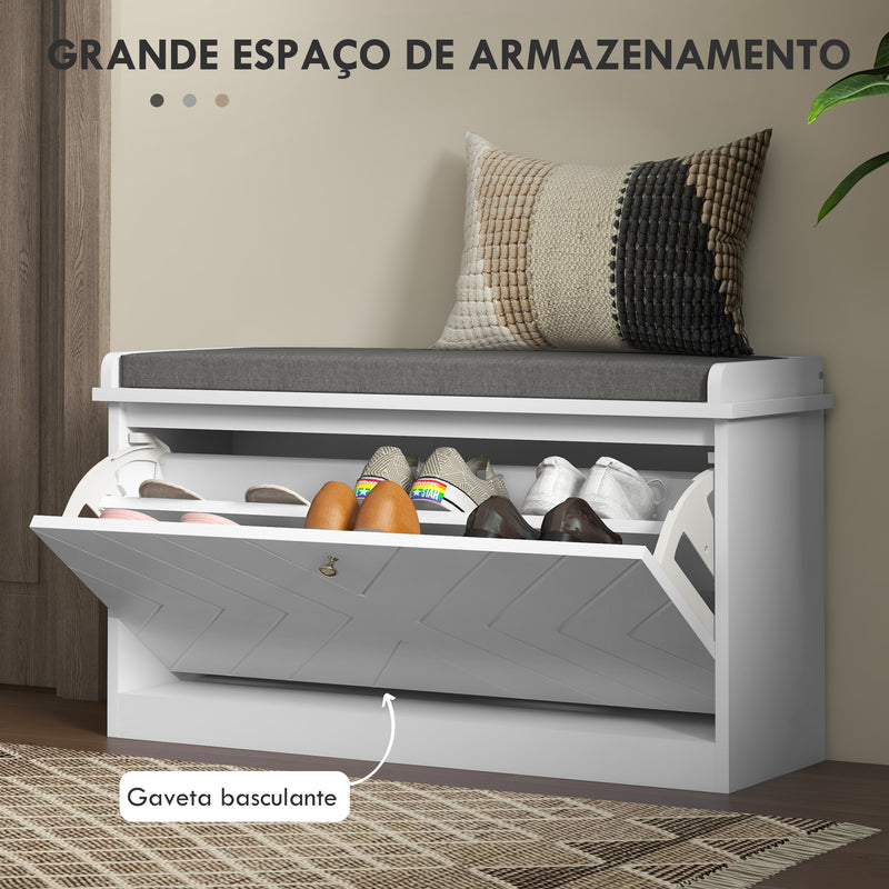 Banco Sapateira Moderno Móvel Sapateira com Banco de Madeira com Prateleiras Ajustáveis e Almofada Acolchoada para 8 Pares de Sapatos para Entrada Corredor 80x26x44,5 cm Branco