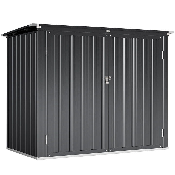 Abrigo para Contentores de Lixo Duplo Casota para Contentores de Lixo de 240L em Aço Galvanizado com Tampa Dobrável e Portas com Fecho para Jardim Exterior 150x80x117 cm Cinzento Escuro