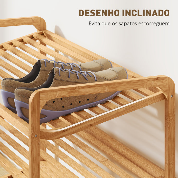 Sapateira de 3 Níveis Estante para Sapatos em Bambu para 12 Pares de Sapatos Estante para Entrada Corredor Quarto 76x33x50,8 cm Madeira