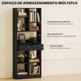 Estante de Madeira Estante para Livros com 1 Gaveta e 9 Compartimentos de Armazenamento Livraria para Sala de Estar Escritório Estúdio 60x26x158 cm Preto