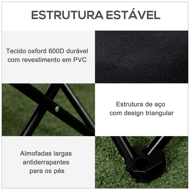 Cadeira de Campismo Dobrável Cadeira de Pesca Portátil com Bolsa de Transporte e Estrutura de Aço Capacidade 110 kg para Pátio Piquenique 61x54x66 cm Preto