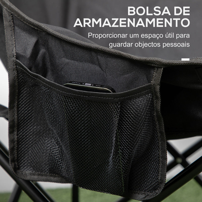 Cadeira de Campismo Dobrável Cadeira de Pesca Portátil com Bolsa de Transporte e Estrutura de Aço Capacidade 110 kg para Pátio Piquenique 61x54x66 cm Preto