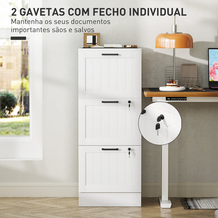 Bloco de Gavetas para Escritório Móvel Arquivador com 3 Gavetas para Escritório com Fechaduras Gavetas Suspensas para A4 40x40x101 cm Branco
