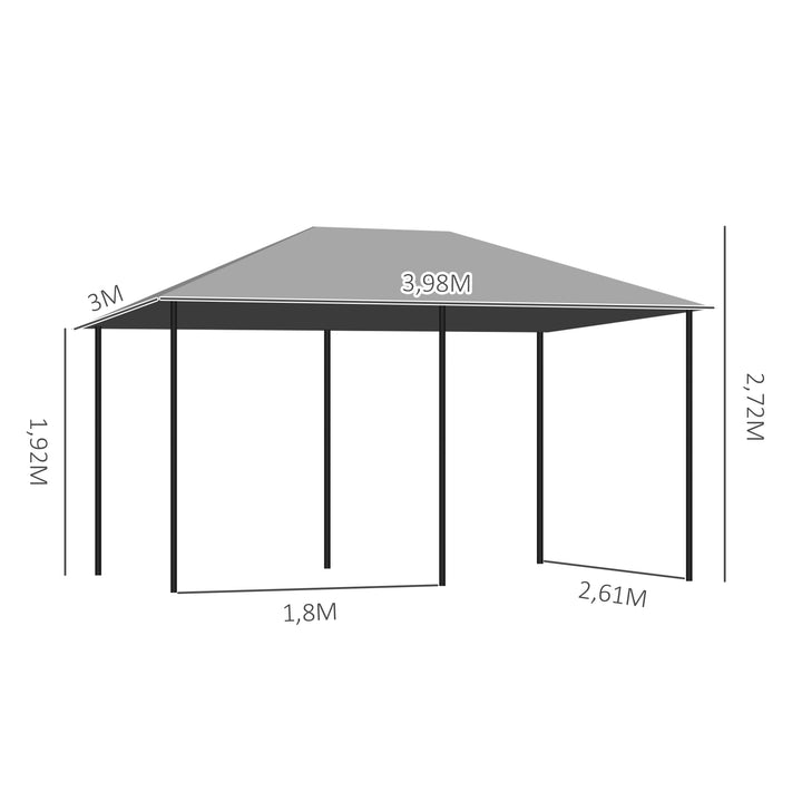 Pégola de Jardim Pérgola de Exterior com Paredes Laterais Amovíveis e Estrutura de Aço para Festas Eventos 398x300x272 cm Cinza