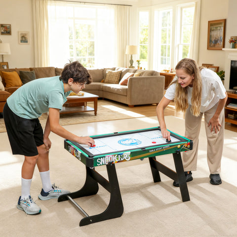 Mesa Multi Jogos para Crianças acima de 7 Anos Mesa de Jogos 6 em 1 Dobrável Bilhar Matraquilho Ping Pong Lançamento de Anéis Hóquei no Gelo e Air Hóquei 118x104x71cm Multicor