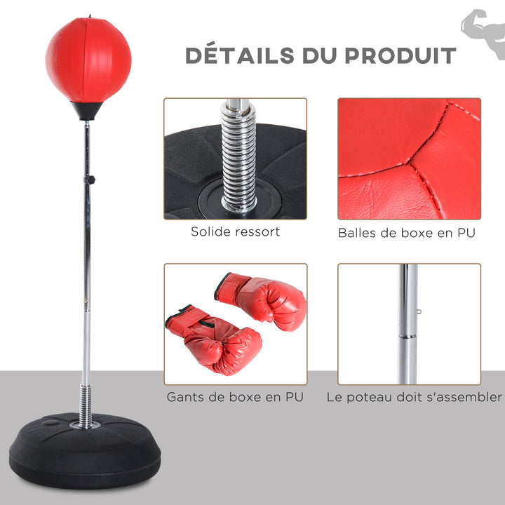 Saco de Boxe de Pé Punching Ball com Altura Ajustável em 4 Níveis 126-144 cm Base Preenchível e Luvas de Boxe para Adultos e Adolescentes Vermelho e Preto