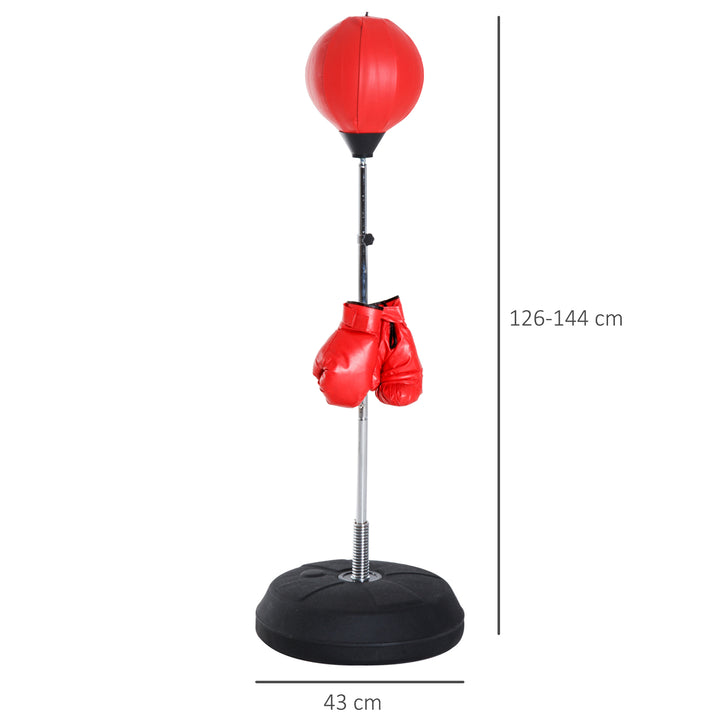 Saco de Boxe de Pé Punching Ball com Altura Ajustável em 4 Níveis 126-144 cm Base Preenchível e Luvas de Boxe para Adultos e Adolescentes Vermelho e Preto