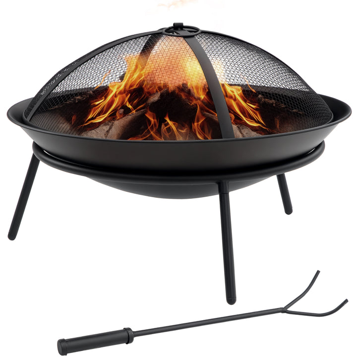 Braseiro de Exterior Braseiro de Metal com Tampa Protetora de Faíscas e Atiçador para Varanda Campismo Ar Livre Ø47x33 cm Preto