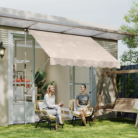 Toldo Portátil Pátio Varanda 3x1,5m Toldo Manual Dobrável de Alumínio Altura Regulável com Manivela para Terraço Jardim Bege