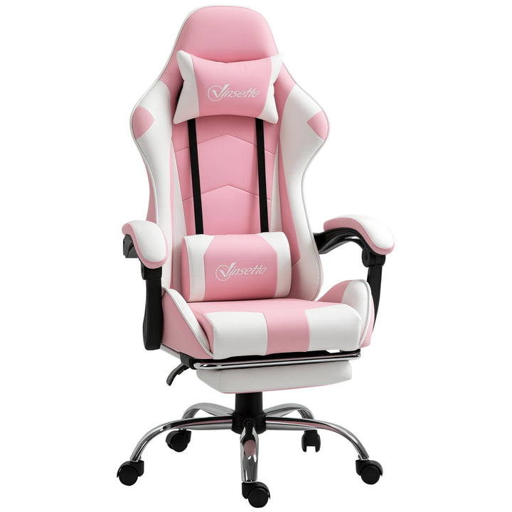 Cadeira de Gaming Reclinável Cadeira Gaming Giratória com Apoio para a Cabeça Apoio para os Pés Almofada Lombar Altura Ajustável para Escritório Estúdio 64x67x119-127 cm Rosa
