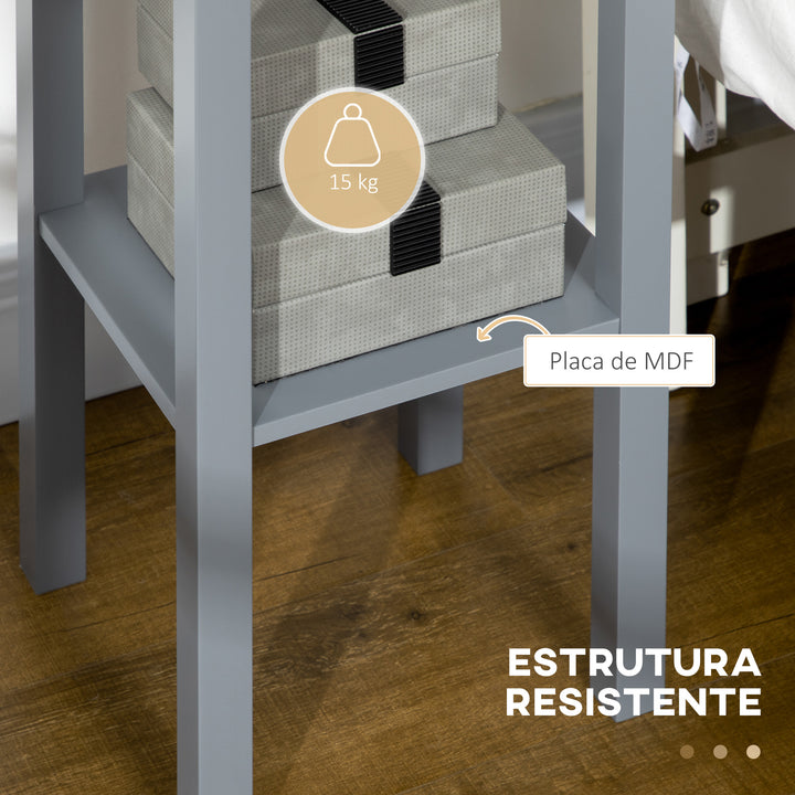 Mesa Auxiliar Mesa de Cabeceira com Gaveta e Prateleira de Armazenamento Estilo Moderno para Sala de Estar Dormitório 30x30x75 cm Cinza