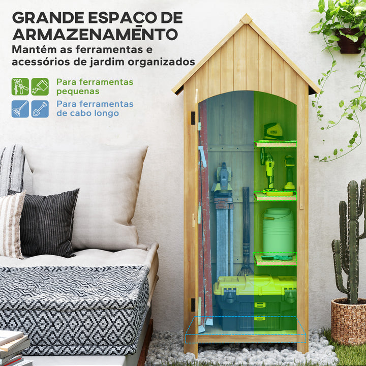 Armário Jardim de Madeira 77,5x54,2x179,5 cm 0,3 m² Abrigo de Exterior Armário para Arrumação de Ferramentas com 3 Prateleiras e 2 Portas com Fecho para Pátio Terraço Madeira
