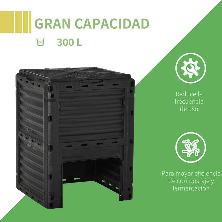 Compostor Orgânico de 300L de capacidade para a Produção de Fertilizante de Jardim com 48 Respiradouros 60,5x60,5x81,5cm Preto