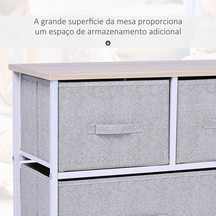 Cómoda com 5 Gavetas de Tecido Cómoda para Quarto Estrutura Metálica Cómoda para Sala Escritório Closet Cinzento