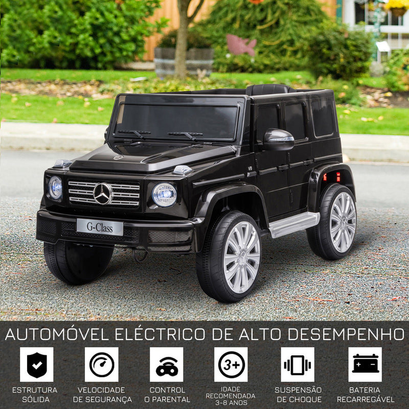 Carro Elétrico para Crianças acima de 3 Anos BENZ G500 Todo-o-Terreno com Bateria 12V Veículo Elétrico com Controlo Remoto Música Buzina Velocidade 3-5 km/h Carga 30 kg Preto