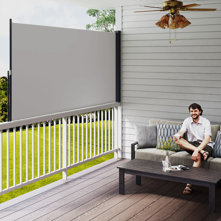 Toldo Lateral Retrátil Toldo Enrolável de Privacidade e Proteção Solar para Jardim Varanda 300x140 cm Cinza Claro