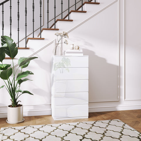 Cómoda com 5 Gavetas de Madeira Cómoda de Dormitório Cómoda Branca para Sala de Estar Estilo Moderno 55x33x100 cm Branco Brilhante