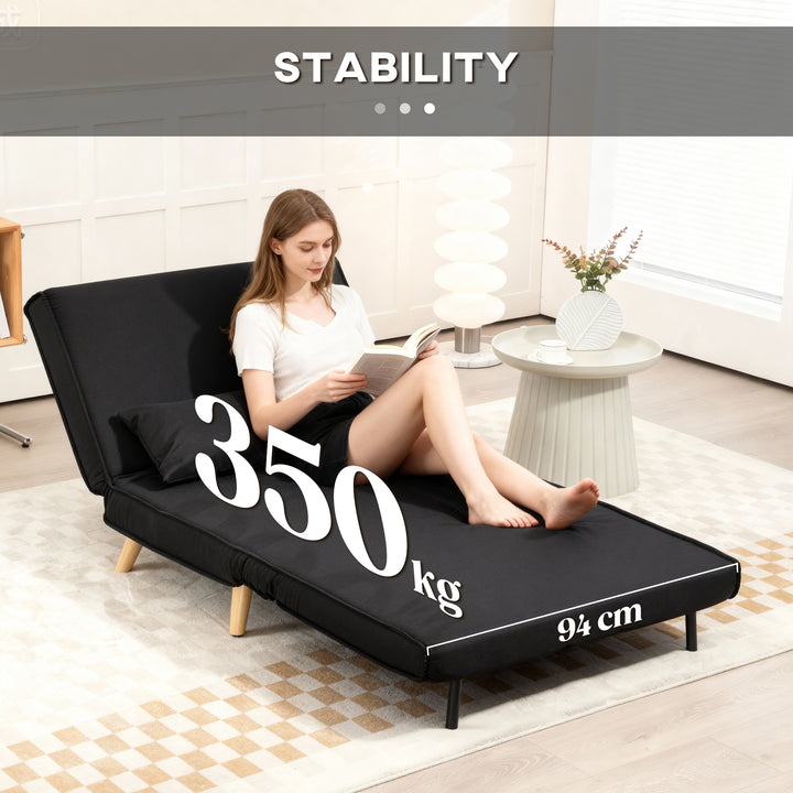 Poltrona 3 em 1 Sofá Cama Individual Dobrável com Encosto Ajustável em 6 Posições e Almofada para Sala de Estar Dormitório Escritório Carga 350 kg 94x78x80 cm Preto