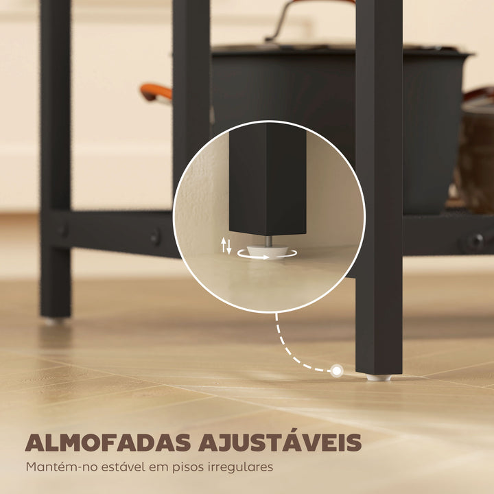 Estante de Cozinha com Tomada de Corrente Estante de Cozinha Estilo Industrial com Prateleiras Ganchos Móvel Auxiliar para Sala de Jantar 116x70x182 cm Marrom Rústico