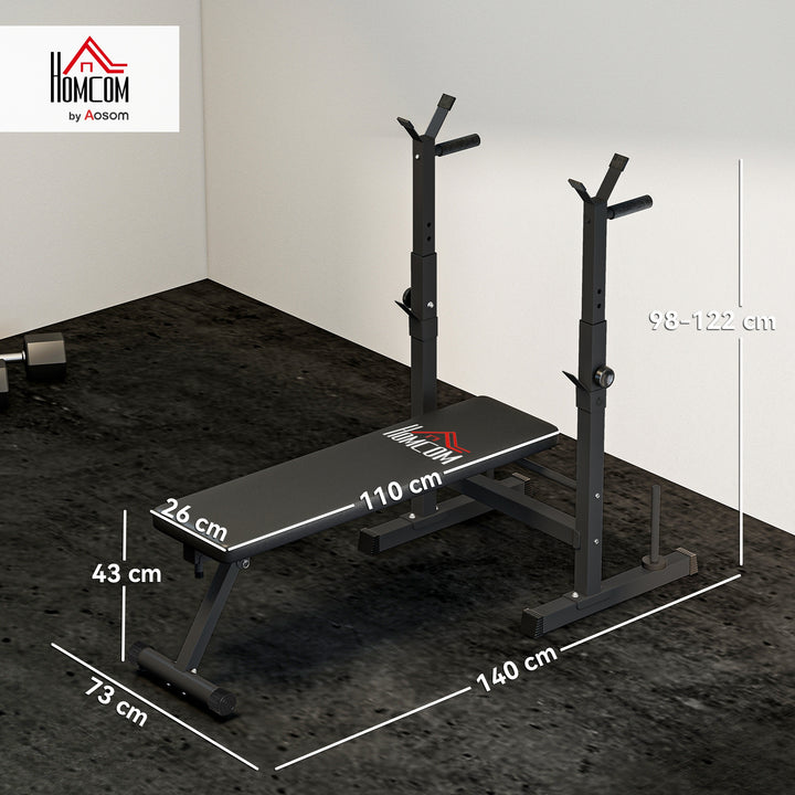 Banco de Musculação Multifuncional Dobrável Banco de Pesos com Suporte para Barras Ajustável e Estação de Dips Carga 150 kg para Treino Completo em Casa ou Ginásio