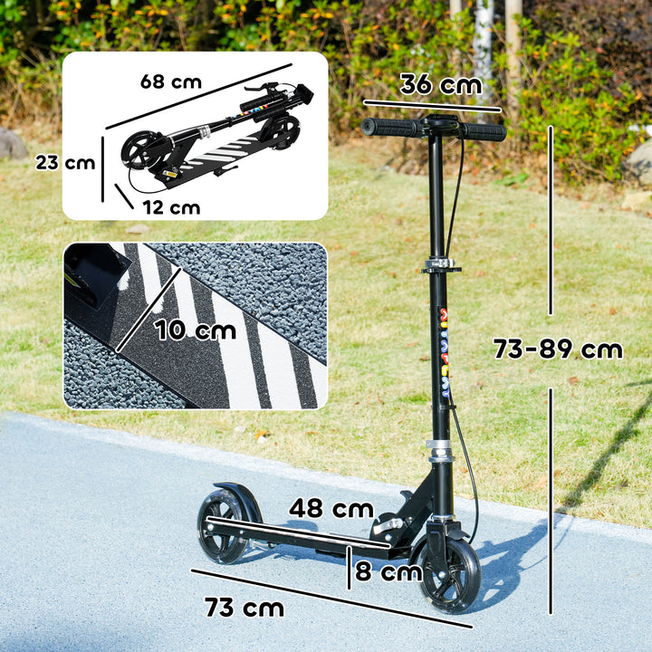 Trotinete Dobrável para Crianças de 3-8 Anos Trotinete Infantil de 2 Rodas com Luzes LED Guiador com 4 Alturas Ajustáveis Travão Traseiro e de Mão 73x36x73-89 cm Preto