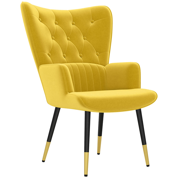 Poltrona Individual Poltrona Sala de Estar Estofada em Veludo com Encosto Alto Apoio para os Braços e Pés de Aço Estilo Moderno 68x72x103 cm Amarelo