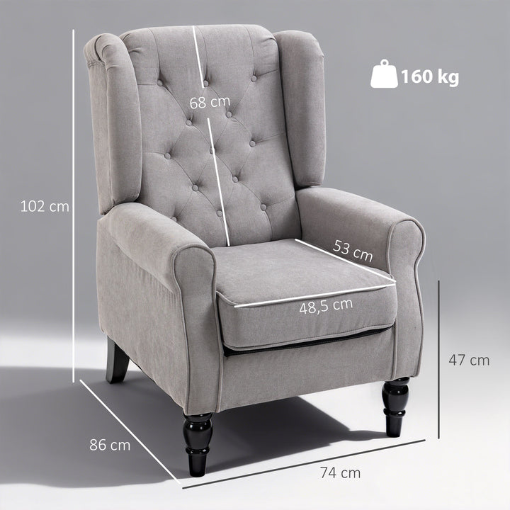 Poltrona de Sala de Estar Poltrona Moderna para Dormitório com Apoio para a Cabeça e Pés de Madeira Poltrona Individual Carga 160 kg para Esritório 74x86x102 cm Cinza