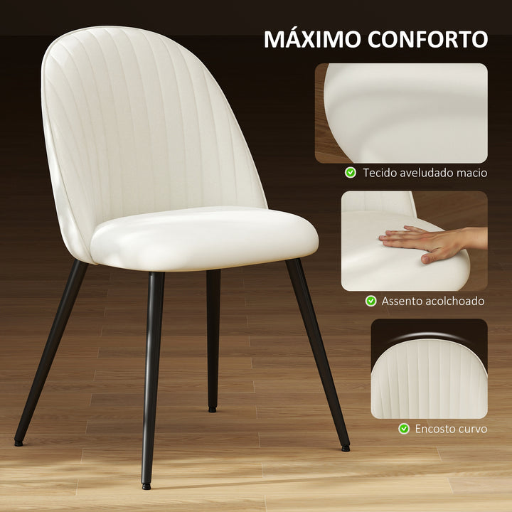 Conjunto de 4 Cadeiras de Sala de Jantar Modernas Cadeiras Estofadas em Veludo com Encosto Alto e Pés de Aço para Sala de Estar 50x52x83 cm Creme